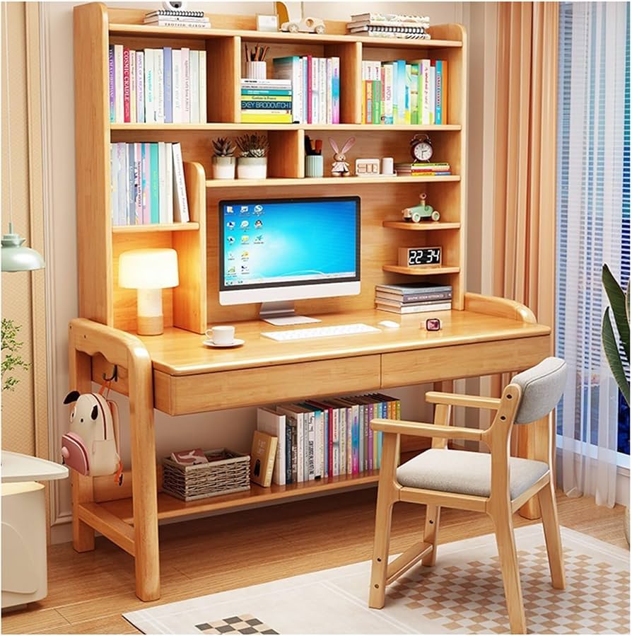 student reading tabel with built in bookshelf