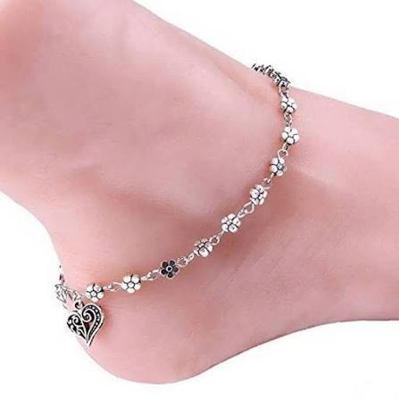floral silver anklets payel